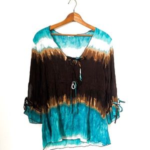 Dressbarn Blue Brown & White Blouse